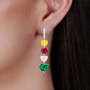46mm Length Heart Cut Multi-Color Sapphire Drop Earrings