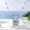 14ct Halo Emerald Cut Aquamarine Pendant Necklace