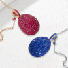 30ctw Invisibly-set Blue Sapphire/Ruby Egg Pendant Necklace
