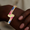 8.5ctw Princess Cut Rainbow Sapphire Bypass Bangle