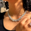 Pear Cut White Sapphire Flower Statement Necklace