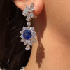 Cushion cut Royal Blue Sapphire Statement Earrings