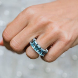 14ctw Emerald Cut Aquamarine Eternity Ring
