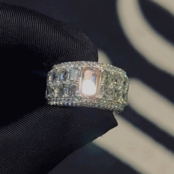 Emerald Cut Pink Sapphire Paved Engagement Ring