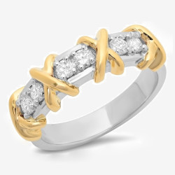 Round Cut White Sapphire Two Tone Knot Wedding Band