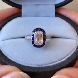 5ct Vintage Halo Cushion Cut White Sapphire Engagement Ring