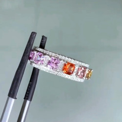 6ctw Princess Cut Rainbow Color Sapphire Eternity Ring