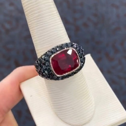 6.7ct Cushion Cut Ruby Bold Paved Ring