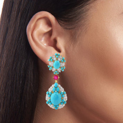 28ctw Oval Cut Turquoise Bohemian Style Drop Earrings