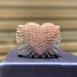 Angel Wing Pink Sapphire Paved Heart Cocktail Ring