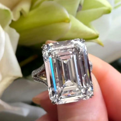 14ct Emerald Cut White Sapphire Paved Engagement Ring