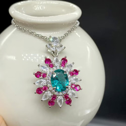 2.5ct Oval Cut Green Paraiba Tourmaline Flower Necklace