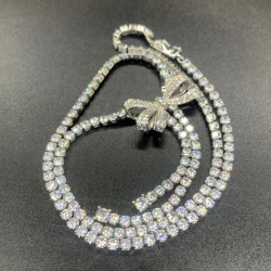 40ctw Round Cut White Sapphre Bowknot Tennis Necklace