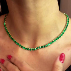 80ctw Round Cut Emerald Tennis Necklace in Gold