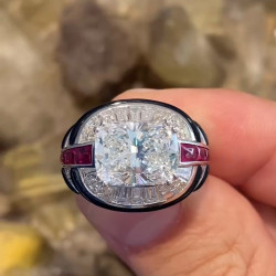 3.5ct Cushion Cut White Sapphire Art-deco Cocktail Ring
