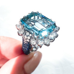 8.4ct Emerald Cut Aquamarine Cocktail Ring