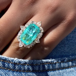 14ct Cushion Cut Paraiba Halo Cocktail Ring