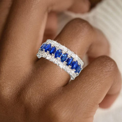 8ctw Oval Cut Blue Sapphire Three-row Eternity Band