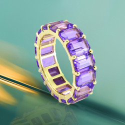 14ctw Emerald Cut Amethyst Gold Tone Eternity Ring