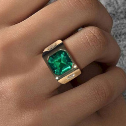 3ct Asscher Cut Emerald Chunky Men's Ring