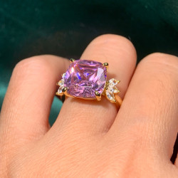 10ct Cushion Cut Pink Sapphire Engagement Ring in Gold