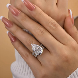 4ct Pear Cut Split Shank White Sapphire Engagement Ring