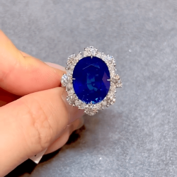 9.3ct Oval Cut Blue Sapphire Engagement Ring