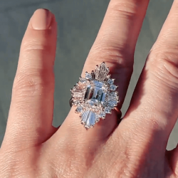 3.7ct Art Deco Emerald Cut White Sapphire Engagement Ring