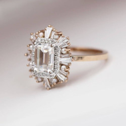 7ctw Octagon Emerald Cut White Sapphire Engagement Ring