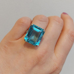 11.5ct Art Deco Emerald Cut Aquamarine Rectangle Ring