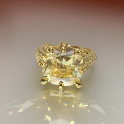 12.6ct Cushion Cut Yellow Sapphire Engagement Ring