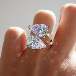 19ctw Pear Cut White Sapphire Two Stone Engagement Ring