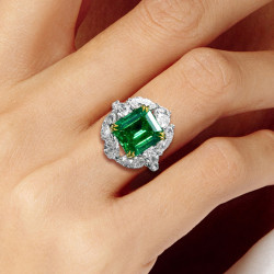 5.6ct Asscher Cut Emerald Vintage Engagement Ring