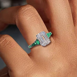 4ct Emerald Cut White Sapphire Vintage Engagement Ring