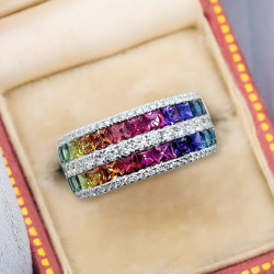5.3ctw Princess Cut Rainbow Sapphire Wedding Band