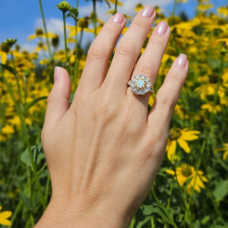 7MM White Opal Vintage Halo Engagement Ring