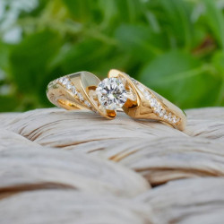 1.3ct Round Cut White Sapphire Asymmetric Engagement Ring