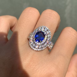 2.5ct Oval Cut Tanzanite Blue Sapphire Vintage Cocktail Ring