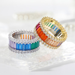 Baguette Cut Rainbow Sapphire Eternity Ring