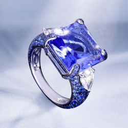 13ct Princess Cut Sapphire Bold Paved Cocktail Ring