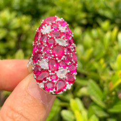 9.8ctw Ruby and White Sapphire Cluster Cocktail Ring