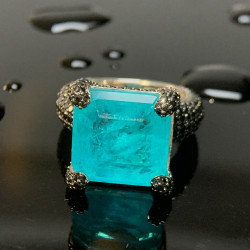 12ct Princess Cut Paraiba Bold Paved Cocktail Ring