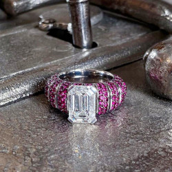 6ct emerald Cut White Sapphire Ruby Ring