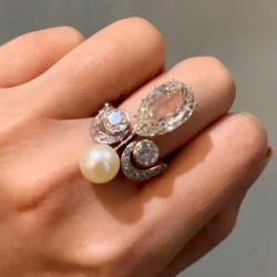 5.7ct Pear Cut White Sapphire Pearl Cocktail Ring