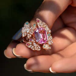 5.2ct Emerald Cut Pink Sapphire Butterfly Cocktail Ring
