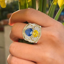 Heart Cut Yellow and Blue Sapphire Cocktail Ring