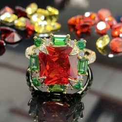 9.5ct Princess Cut Orange Red Sapphire Cocktail Ring