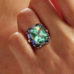 6.8ct Halo Cushion Cut Green Sapphire Halo Cocktail Ring