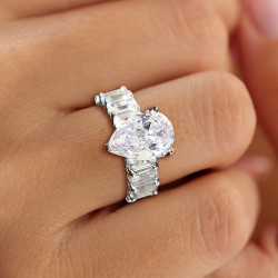5.4ct Pear Cut White Sapphire Eternity Engagement Ring