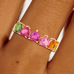 11ctw Heart Cut Multicolor Sapphire Rainbow Eternity Ring